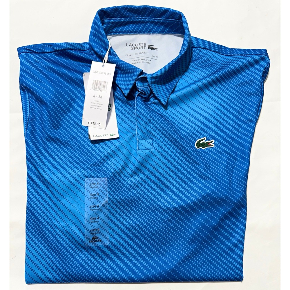 NWT Lacoste Sport Golf Polo Shirt Mens Size 4 M Blue All Over Print